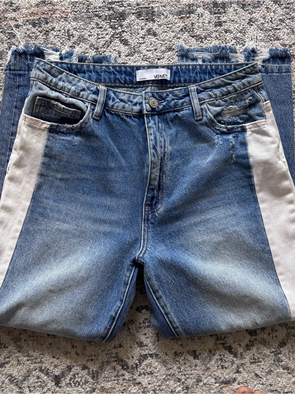 Vervet Two-Tone Blue Denim Boyfriend Jeans with White Side Panels